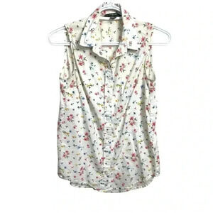 Primark 100% cotton sleeveless summer casual shirt  White w Floral